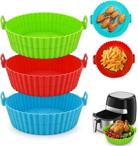 Air Fryer Silicone Liners 3 PCS 3Color set 8inch Air Fryer Silicone Pot Reusable Food Grade Silicone Airfryer Liners Baking Basket Accessories in Kuwait