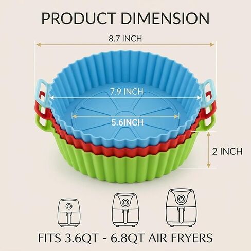 Air Fryer Silicone Liners 3 PCS 3Color set 8inch Air Fryer Silicone Pot Reusable Food Grade Silicone Airfryer Liners Baking Basket Accessories in Kuwait