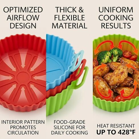 Air Fryer Silicone Liners 3 PCS 3Color set 8inch Air Fryer Silicone Pot Reusable Food Grade Silicone Airfryer Liners Baking Basket Accessories in Kuwait