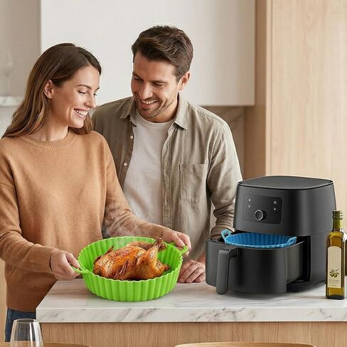 Air Fryer Silicone Liners 3 PCS 3Color set 8inch Air Fryer Silicone Pot Reusable Food Grade Silicone Airfryer Liners Baking Basket Accessories in Kuwait