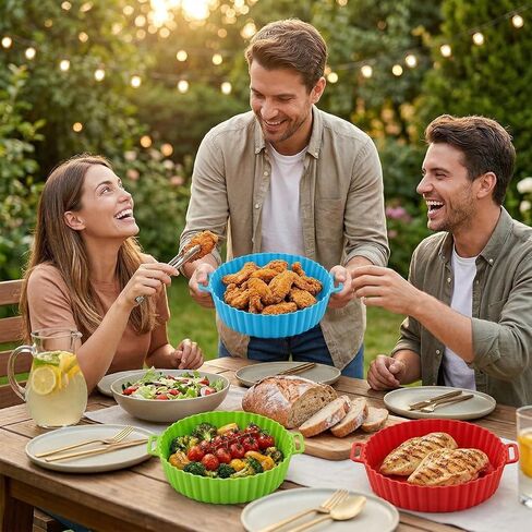 Air Fryer Silicone Liners 3 PCS 3Color set 8inch Air Fryer Silicone Pot Reusable Food Grade Silicone Airfryer Liners Baking Basket Accessories in Kuwait