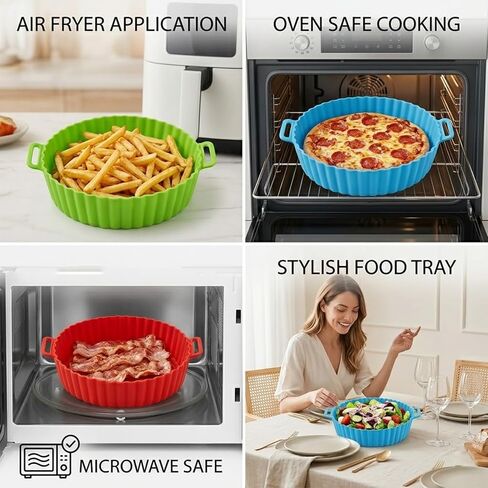 Air Fryer Silicone Liners 3 PCS 3Color set 8inch Air Fryer Silicone Pot Reusable Food Grade Silicone Airfryer Liners Baking Basket Accessories in Kuwait