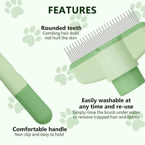 Self-Cleaning Cat & Dog Comb – 2-in-1 Pet Hair Removal with Stainless Steel Teeth, Easy Release Button, for Shedding, Detangling & Grooming in Kuwait