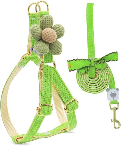 PETCARE Cute Flower Dog Harness and Bowtie Leash Set Easy Walk Puppy Dog Halter Harness for Small Dogs Girl Step in Dogs Harnesses with Buckle (Yellow, Chest Adjustable 9"-14", Rope Width 0.39") in Kuwait