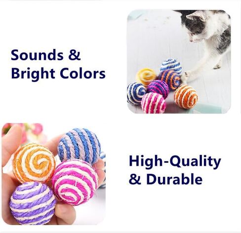 ISMARTEN 6 Pack Cat Toys Balls, 1.77" Yarn Pet Interactive Ball with Bell Inside, Kittens Chew Toys for Indoor Cats Kitty (Medium, Sisal) in Kuwait
