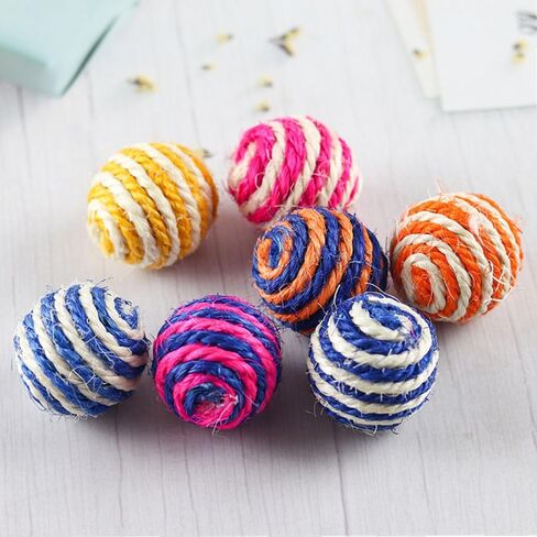 ISMARTEN 6 Pack Cat Toys Balls, 1.77" Yarn Pet Interactive Ball with Bell Inside, Kittens Chew Toys for Indoor Cats Kitty (Medium, Sisal) in Kuwait