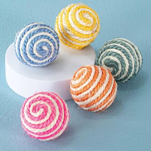 ISMARTEN 6 Pack Cat Toys Balls, 1.77" Yarn Pet Interactive Ball with Bell Inside, Kittens Chew Toys for Indoor Cats Kitty (Medium, Sisal) in Kuwait
