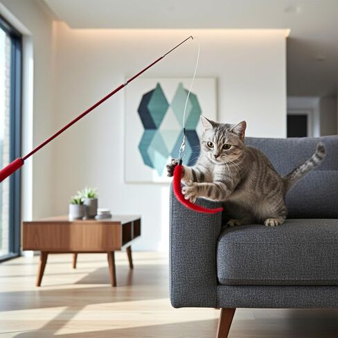 Trinkrittey 11PCS Cat Worm Toy, Interactive Fuzzy Worms with Retractable Wands (38" and 50") Cat Stick Toy with Feather Toys and Teasers Fishing Pole Cats Toys for Exercise, Playtime and Chase in Kuwait