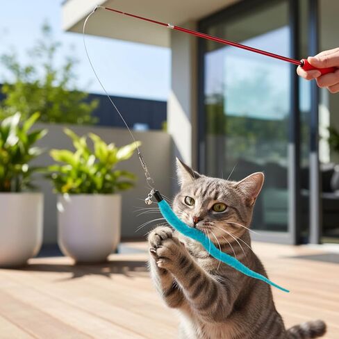 Trinkrittey 11PCS Cat Worm Toy, Interactive Fuzzy Worms with Retractable Wands (38" and 50") Cat Stick Toy with Feather Toys and Teasers Fishing Pole Cats Toys for Exercise, Playtime and Chase in Kuwait