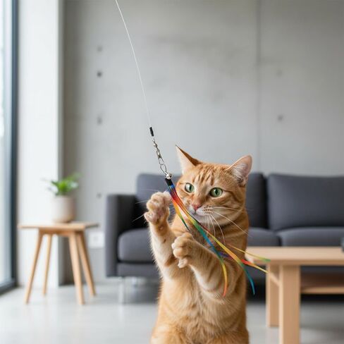 Trinkrittey 11PCS Cat Worm Toy, Interactive Fuzzy Worms with Retractable Wands (38" and 50") Cat Stick Toy with Feather Toys and Teasers Fishing Pole Cats Toys for Exercise, Playtime and Chase in Kuwait