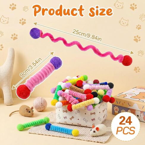 24 Pcs Fabric Springs Cat Toys for Indoor Cats - Colorful Cat Springs- Interactive Cats Spiral Toy for All Age Kitties Swatting, Biting, Hunting and Active Play in Kuwait