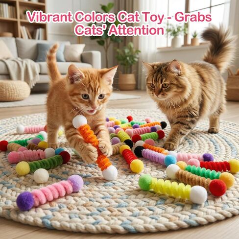 24 Pcs Fabric Springs Cat Toys for Indoor Cats - Colorful Cat Springs- Interactive Cats Spiral Toy for All Age Kitties Swatting, Biting, Hunting and Active Play in Kuwait