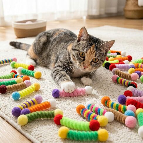 24 Pcs Fabric Springs Cat Toys for Indoor Cats - Colorful Cat Springs- Interactive Cats Spiral Toy for All Age Kitties Swatting, Biting, Hunting and Active Play in Kuwait