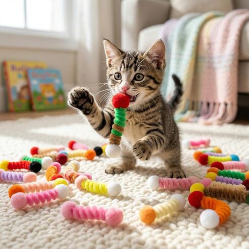 24 Pcs Fabric Springs Cat Toys for Indoor Cats - Colorful Cat Springs- Interactive Cats Spiral Toy for All Age Kitties Swatting, Biting, Hunting and Active Play in Kuwait