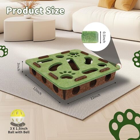 Pet Fit For Life Cat Puzzle Toy Indoor Mental Stimulation Felt Material Paws Track with 3 Interactive Balls with Bells, Enrichment Box for Hunting, Exercise, Self Play and Fun for Cats – Green & Blue in Kuwait