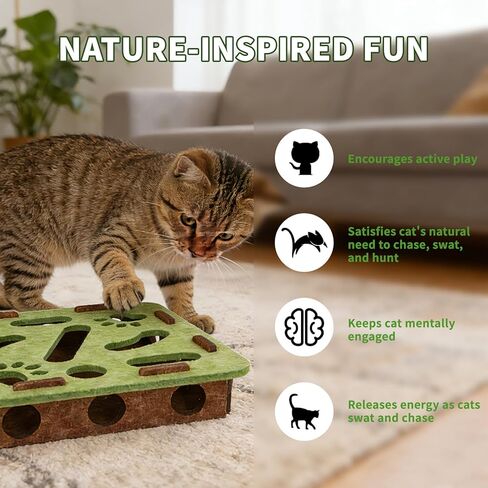 Pet Fit For Life Cat Puzzle Toy Indoor Mental Stimulation Felt Material Paws Track with 3 Interactive Balls with Bells, Enrichment Box for Hunting, Exercise, Self Play and Fun for Cats – Green & Blue in Kuwait