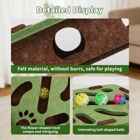 Pet Fit For Life Cat Puzzle Toy Indoor Mental Stimulation Felt Material Paws Track with 3 Interactive Balls with Bells, Enrichment Box for Hunting, Exercise, Self Play and Fun for Cats – Green & Blue in Kuwait