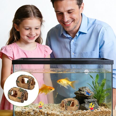 Aquarium Decoration Set with Driftwood Barrel, Coral Plants, Diver Figurine, Brown Green Blue Yellow Red, Resin Plastic, Medium, 5 Pieces in Kuwait
