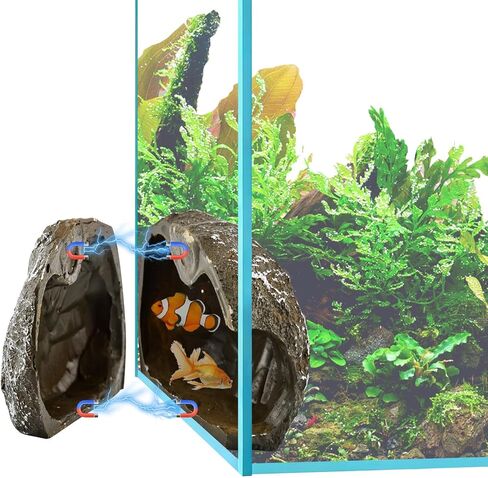 حوض السمك المغناطيسي كهف الصخور المغناطيسية ديكور خزان الأسماك مع مغناطيس قوي الراتنج Pleco مخبأ لبيتاس مأوى سهل المشاهدة (اللون: بني) in Kuwait