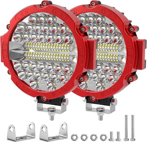 شريط إضاءة LED دائري 7 بوصة MUVKQC 201 وات أضواء القيادة على الطرق الوعرة 21000 لومن LED أضواء العمل مع حزام الأسلاك لجرار شاحنات الالتقاط SUV ATV UTV (4 قطع 201 وات أحمر + 2 مجموعة تسخير أسلاك من الرصاص) in Kuwait