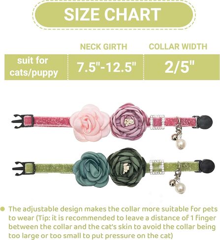 Cat Collars with Bell - 2 Pack Breakaway Floral Cute Cat Collars for Girl Boy Cats, Kitten, Puppy - Adjustable (7.5"-12.5") Soft Velvet Cat Collar Accessories in Kuwait