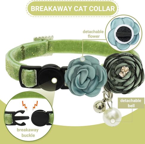 Cat Collars with Bell - 2 Pack Breakaway Floral Cute Cat Collars for Girl Boy Cats, Kitten, Puppy - Adjustable (7.5"-12.5") Soft Velvet Cat Collar Accessories in Kuwait