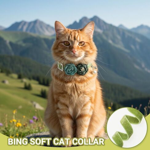 Cat Collars with Bell - 2 Pack Breakaway Floral Cute Cat Collars for Girl Boy Cats, Kitten, Puppy - Adjustable (7.5"-12.5") Soft Velvet Cat Collar Accessories in Kuwait