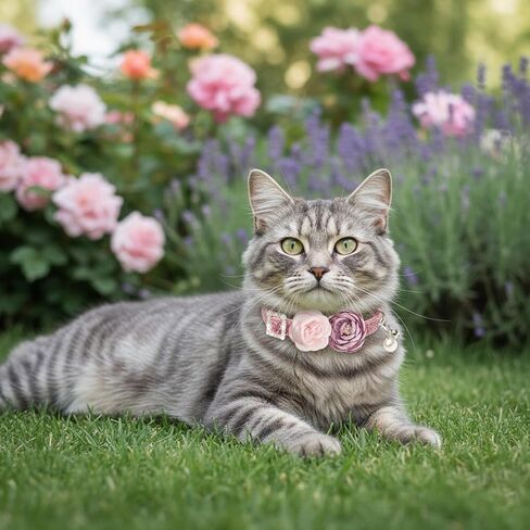 Cat Collars with Bell - 2 Pack Breakaway Floral Cute Cat Collars for Girl Boy Cats, Kitten, Puppy - Adjustable (7.5"-12.5") Soft Velvet Cat Collar Accessories in Kuwait