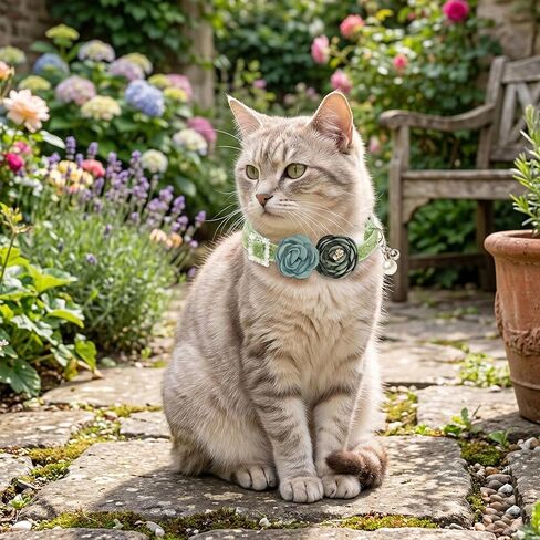 Cat Collars with Bell - 2 Pack Breakaway Floral Cute Cat Collars for Girl Boy Cats, Kitten, Puppy - Adjustable (7.5"-12.5") Soft Velvet Cat Collar Accessories in Kuwait