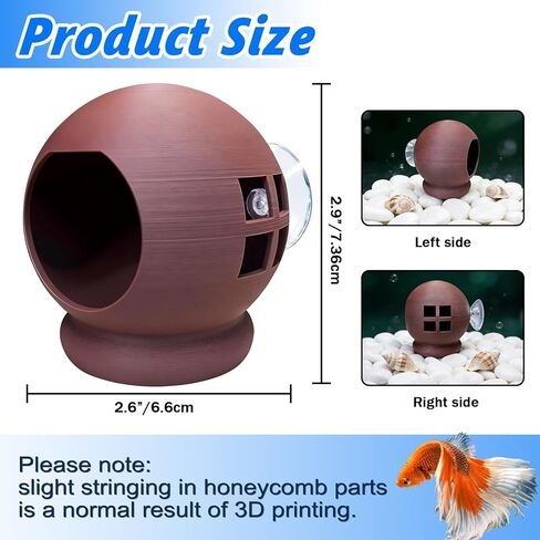 3-in-1 Honeycomb Betta Hammock Cave & Hideout with Suction Cup - Aquarium Decor for Betta Fish to Rest, Hide, Play - Easy Mount 3D Printed Fish Tank Accessory 3.15"x3.15"x3.15" in Kuwait