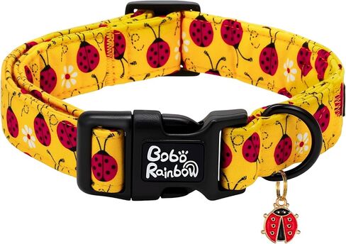 Dog Collars, Spring Yellow Ladybug Print Pet Collar Holiday Durable Adjustable Pendant Collar with Quick Release Plastic Buckle for Medium Dogs in Saudi Arabia
