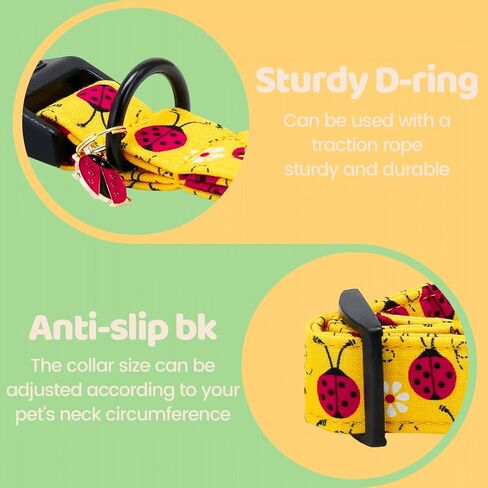 Dog Collars, Spring Yellow Ladybug Print Pet Collar Holiday Durable Adjustable Pendant Collar with Quick Release Plastic Buckle for Medium Dogs in Saudi Arabia