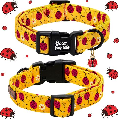 Dog Collars, Spring Yellow Ladybug Print Pet Collar Holiday Durable Adjustable Pendant Collar with Quick Release Plastic Buckle for Medium Dogs in Saudi Arabia