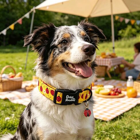 Dog Collars, Spring Yellow Ladybug Print Pet Collar Holiday Durable Adjustable Pendant Collar with Quick Release Plastic Buckle for Medium Dogs in Saudi Arabia