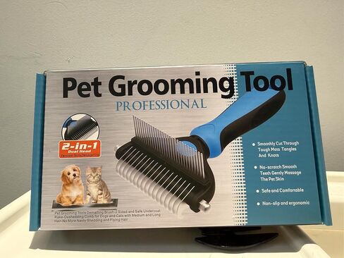 2-in-1 Cat Brush for Shedding - Double-Sided Undercoat Rake for Long Haired Cats - Professional Dematting Tool for Dense Double-Coats - Gentle Deshedding Brush for Kittens, Blue in Kuwait