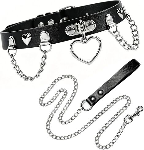 طوق ومقود أسود على شكل قلب وسلسلة للكلاب الأليفة في الهالوين التنكرية، قلائد مضحكة من Goth Emo وإكسسوارات سلاسل النقل in Kuwait