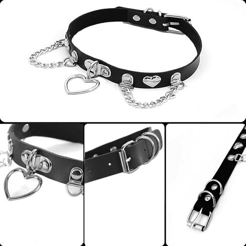 طوق ومقود أسود على شكل قلب وسلسلة للكلاب الأليفة في الهالوين التنكرية، قلائد مضحكة من Goth Emo وإكسسوارات سلاسل النقل in Kuwait