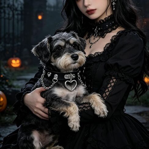 طوق ومقود أسود على شكل قلب وسلسلة للكلاب الأليفة في الهالوين التنكرية، قلائد مضحكة من Goth Emo وإكسسوارات سلاسل النقل in Kuwait