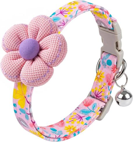 Floral Dog Collar with Bell and Flower, Cute Dog Collar for Puppy Small Medium Large Dogs, Pink Girl Dog Collar for Female/Male Dog Birthday Wedding Photo Props in Kuwait