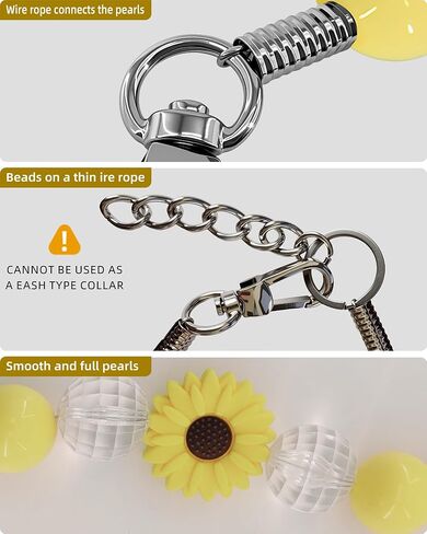 Hosiwei Yellow Daisy Handmade Chunky Pearl Dog Collar Necklace (Beads 20 mm) with Strong Stainless Steel Wire, Adjustable Fashion Collar Accessories for Dogs | Gift for Dog Moms (15.5" – 17.5", Daisy) in Kuwait