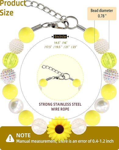 Hosiwei Yellow Daisy Handmade Chunky Pearl Dog Collar Necklace (Beads 20 mm) with Strong Stainless Steel Wire, Adjustable Fashion Collar Accessories for Dogs | Gift for Dog Moms (15.5" – 17.5", Daisy) in Kuwait
