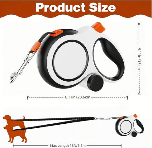 Dual Retractable Dog Leash 2 Large Dogs (Up to 110 Lbs Each), 2 Headed Pet Leash with Poop Bags, 16ft Extension, Non-Slip Grip, One-Button Break & Lock, 360-degree Tangle-Free (White, Large) in Saudi Arabia