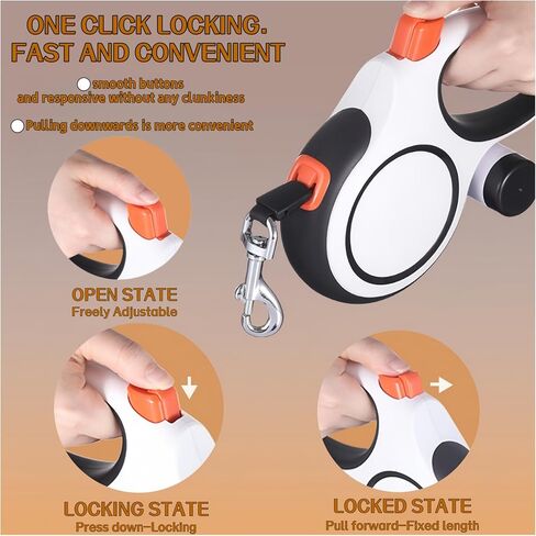 Dual Retractable Dog Leash 2 Large Dogs (Up to 110 Lbs Each), 2 Headed Pet Leash with Poop Bags, 16ft Extension, Non-Slip Grip, One-Button Break & Lock, 360-degree Tangle-Free (White, Large) in Saudi Arabia