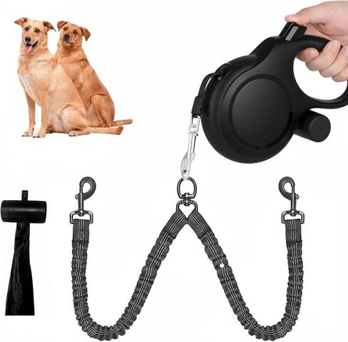 Dual Retractable Dog Leash 2 Large Dogs (Up to 110 Lbs Each), 2 Headed Pet Leash with Poop Bags, 16ft Extension, Non-Slip Grip, One-Button Break & Lock, 360-degree Tangle-Free (White, Large) in Saudi Arabia