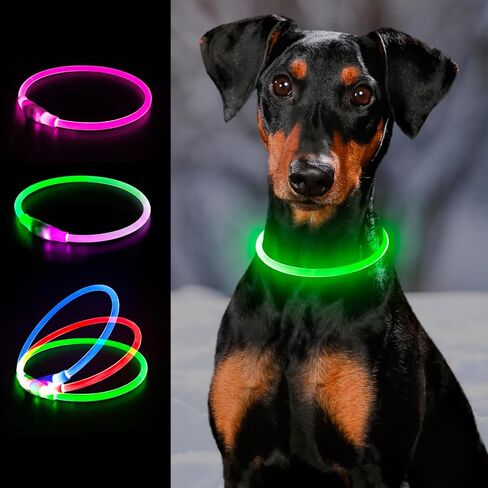Light up Dog Collar, LED Dog Collar USB Rechargeable, YFbrite Waterproof Dog Collar Light for Small, Medium, Large Dogs & Cats (Pink+Green) in Kuwait