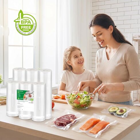 أكياس لفات تفريغ الهواء من Bonsenkitchen، 6 عبوات 3 لفات 11 بوصة × 16 بوصة + 3 لفات 8 بوصة × 16 بوصة، درجة تجارية، شديدة التحمل، خالية من مادة BPA، أكياس تخزين الطعام in Kuwait
