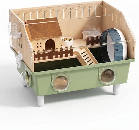 Small Animal Houses & Habitats, Hamster Cage for Dwarf Mouse, Complete Acrylic Small Animal Starter Kit with Accessories, Easy Clean Transparent Pet Cage for Hamsters Gerbils (Green) in Kuwait