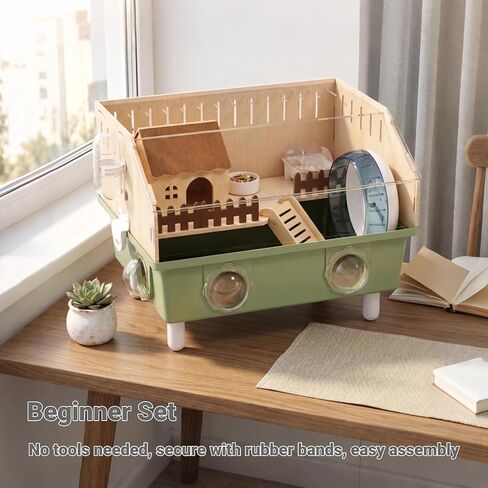 Small Animal Houses & Habitats, Hamster Cage for Dwarf Mouse, Complete Acrylic Small Animal Starter Kit with Accessories, Easy Clean Transparent Pet Cage for Hamsters Gerbils (Green) in Kuwait