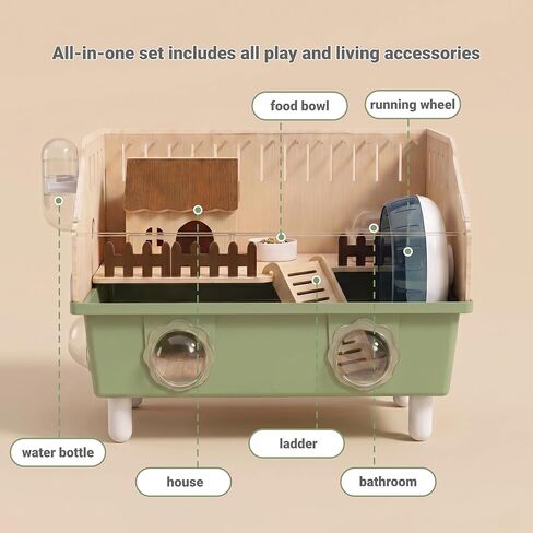 Small Animal Houses & Habitats, Hamster Cage for Dwarf Mouse, Complete Acrylic Small Animal Starter Kit with Accessories, Easy Clean Transparent Pet Cage for Hamsters Gerbils (Green) in Kuwait