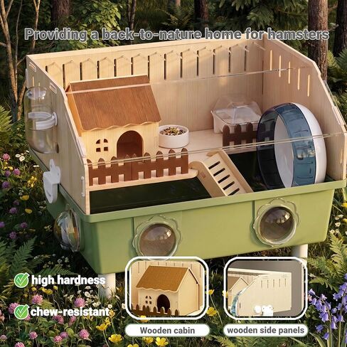 Small Animal Houses & Habitats, Hamster Cage for Dwarf Mouse, Complete Acrylic Small Animal Starter Kit with Accessories, Easy Clean Transparent Pet Cage for Hamsters Gerbils (Green) in Kuwait